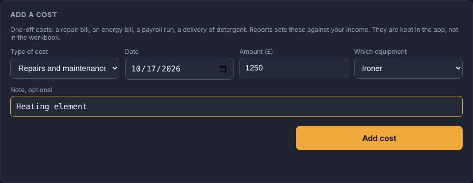 Sample add cost screen